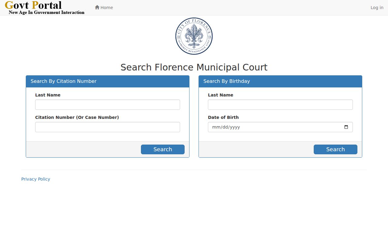 Florence criminal records municipal citation search controls