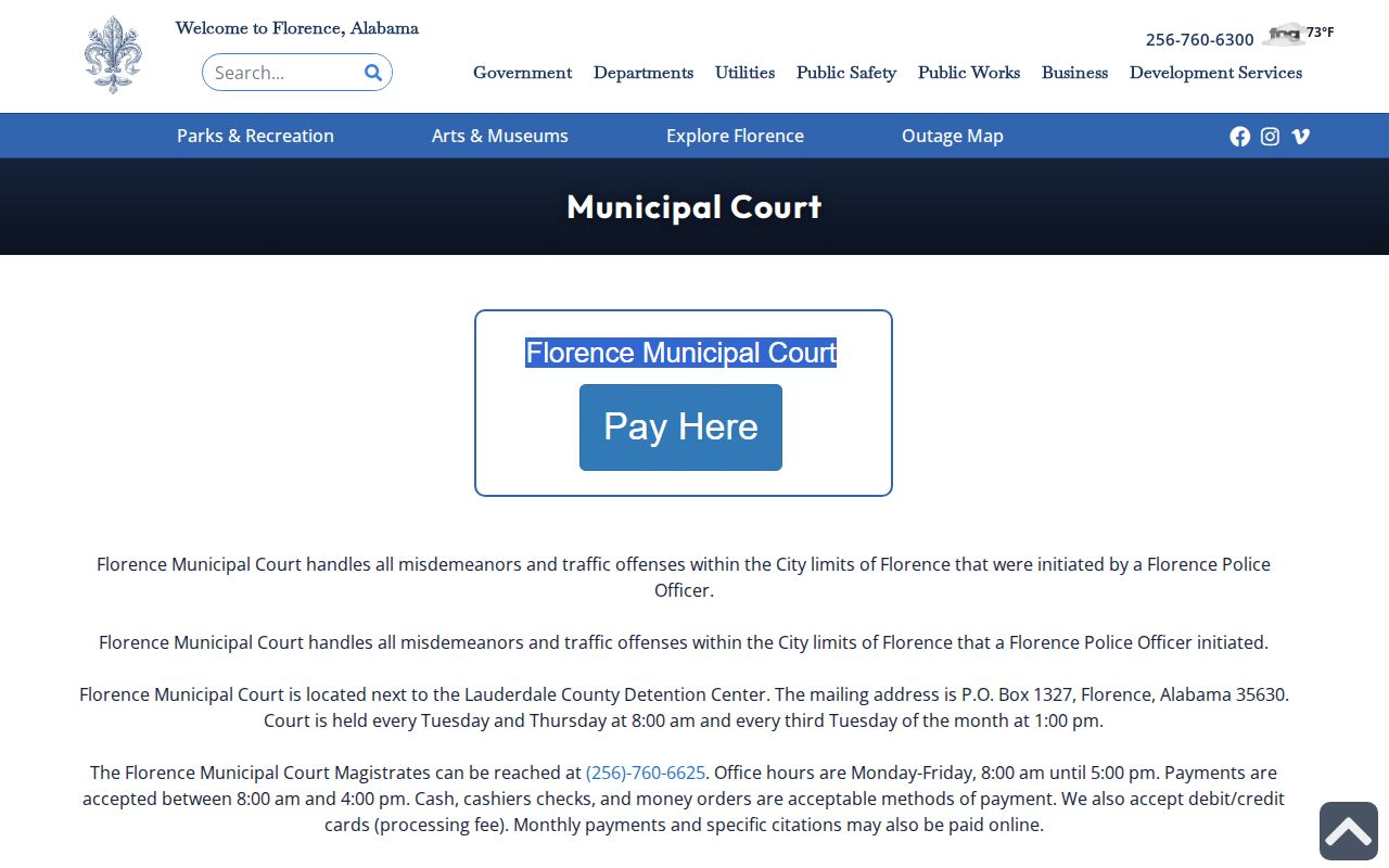 Florence Municipal Court criminal records schedule and contacts