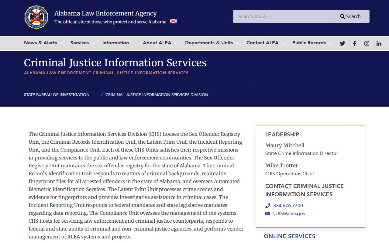 ALEA CJIS repository for Lauderdale County criminal records