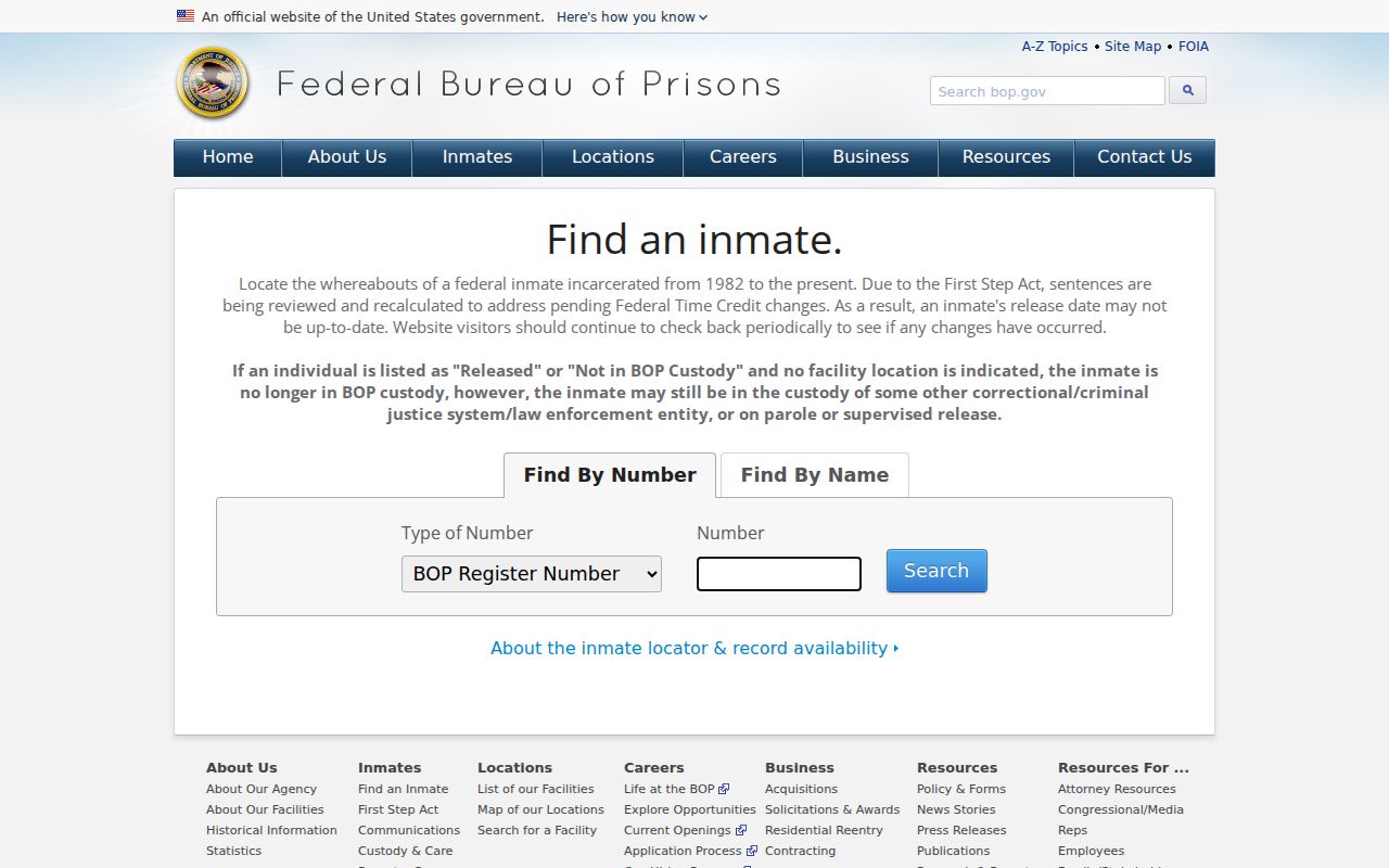 Federal BOP locator for Lauderdale County criminal custody checks