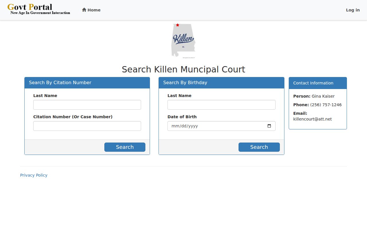 Killen criminal records municipal citation search fields