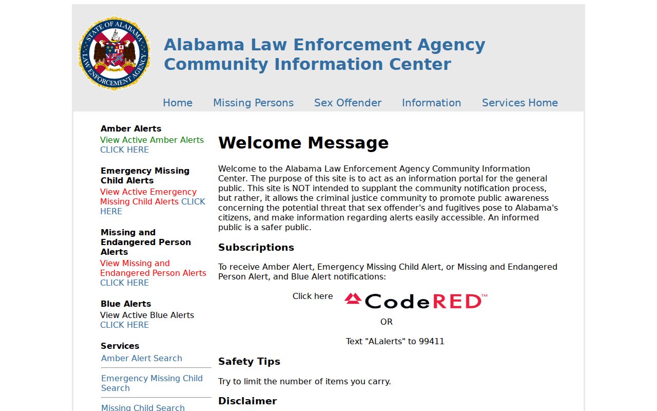 Lauderdale County sex offender registry entry through ALEA